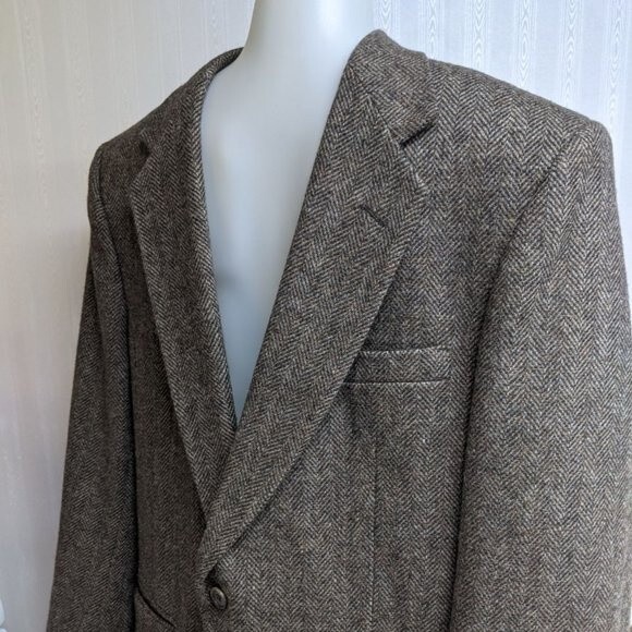 TownCraft Blazer Men 44 Shetland Wool Herringbone Two Button Jacket - Picture 3 of 9